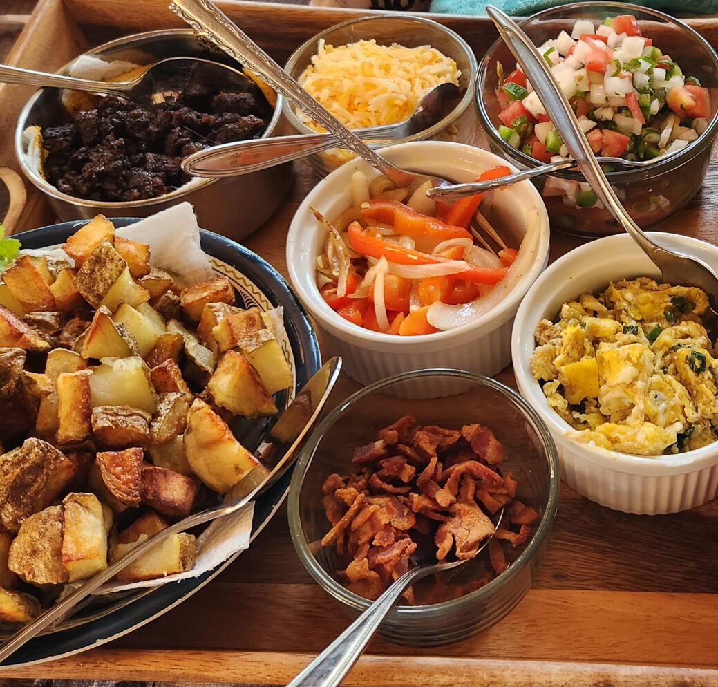 Photograph of a typical breakfast taco tray